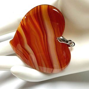 Large Banded Agate Heart Pendant & 18k GF